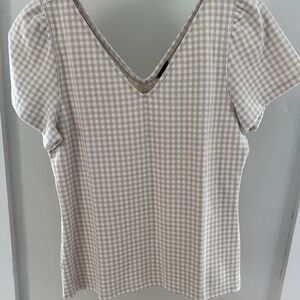 V-Neck Gingham Checkered Top - Cream NWT size M